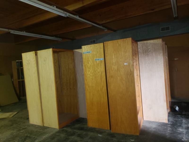lot 1527 image: HUGE lot of oak library book shelves