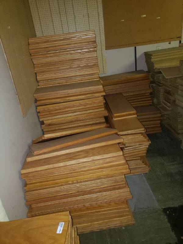 lot 1535 image: HUGE lot of oak shelves for library bookshelves