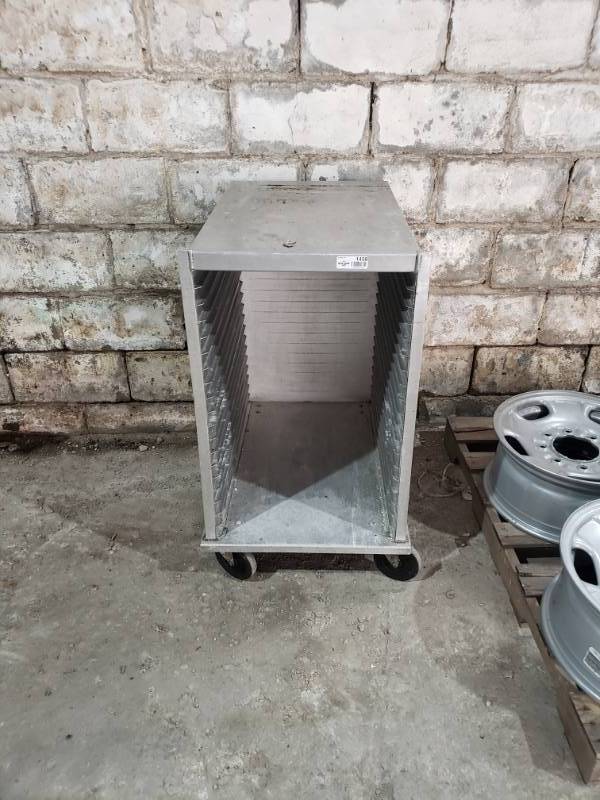 lot 1458 image: Bakery sheet pan rack on wheels- half size