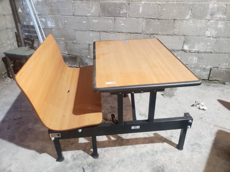 lot 1481 image: Handicap booth style dining table- good shape