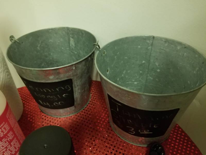 lot 6836 image: 2 Metal Buckets With Chalkboard Front
