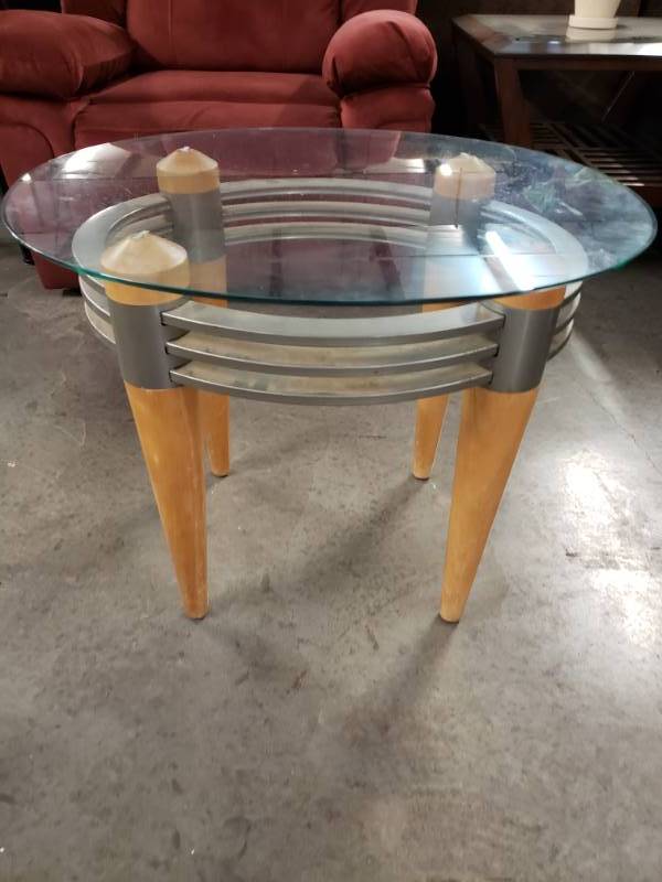 Glass Top Circular Side Table 4 Legs Grand Estate Ashley