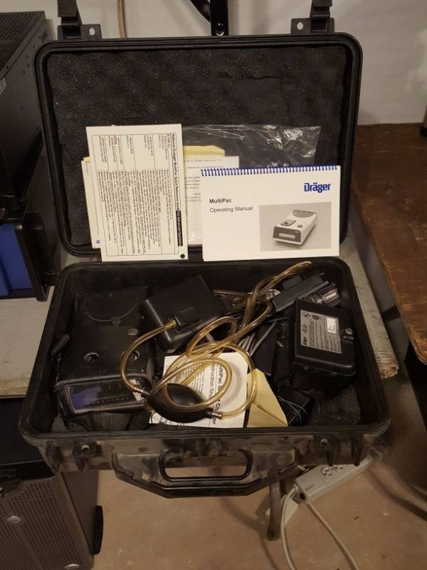 lot 3347 image: Drager multipack gas detector, works, but will need to be recalibrated as the calibration is only good for a year. This unit is great for anyone working in construction.