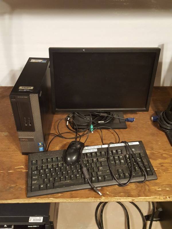 lot 3358 image: Dell Optiplex 3020 computer with monitor keyboard and mouse. Intel i3-4130 3.40GHZ , 4GB DDR3 Ram, 160GB HDD, Windows 7 Pro Installed with attached COA. DVD-RW Drive