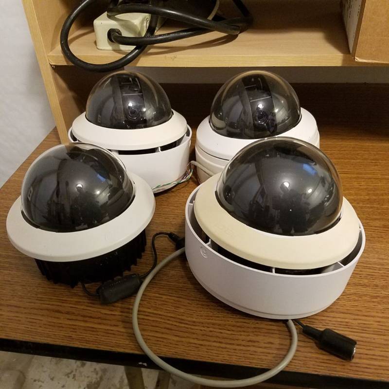 lot 3304 image: Lot of 4 Pelco Spectra Mini Color PTZ CCTV cameras - 3 were pulled from a working system - 1 is unknown and being sold For Parts Only
