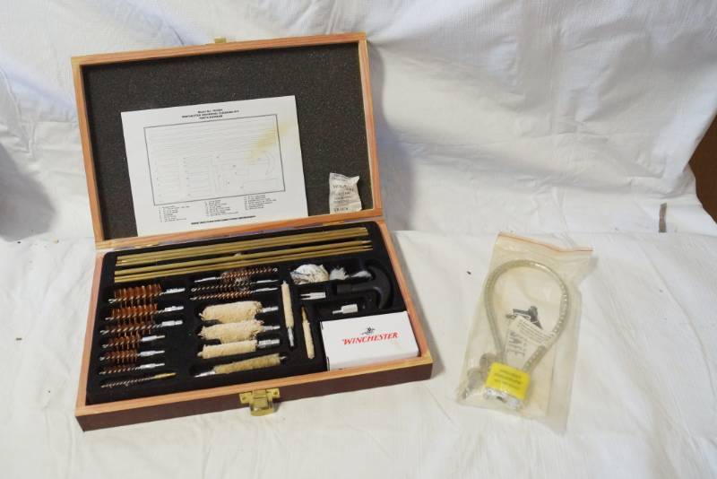 lot 7168 image: Fancy Winchester Gun Cleaning Kit in Wood Box with Lock