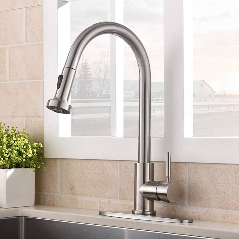 lot 7349 image: VCCUCINE Commercial High Arc Stainless Steel Single Handle Pull Down Sprayer Brushed Nickel Kitchen Fauce with Escutcheon