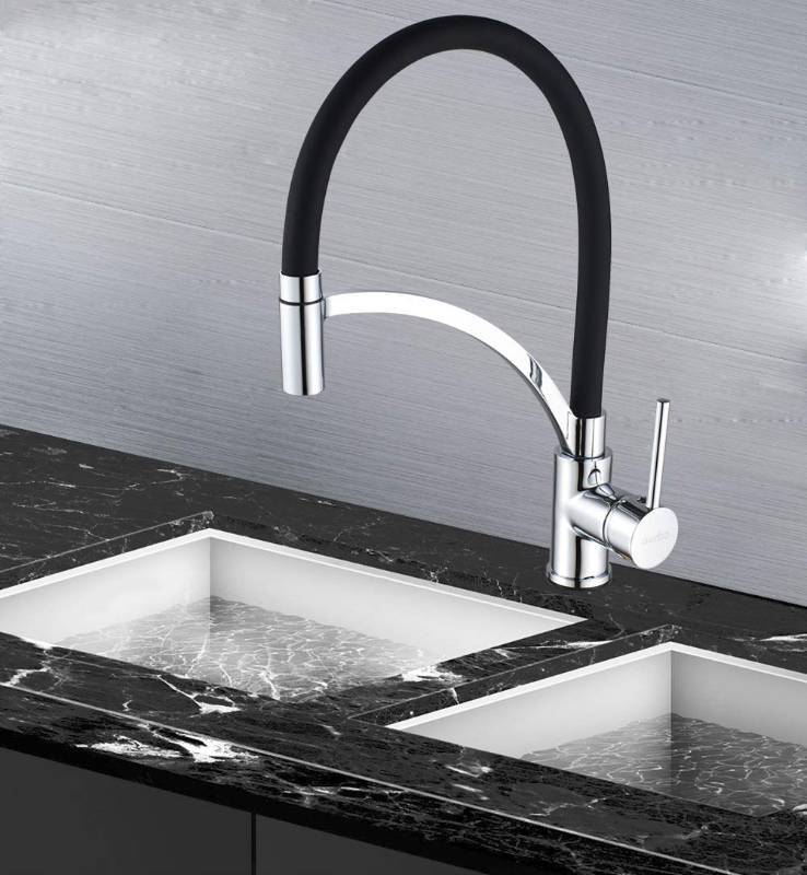 lot 7594 image: Single Lever Pull Out Kitchen Basin Sink Faucet - 360 Degree Swivel Spout Single Lever Pull Out
