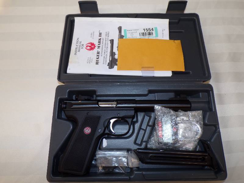 lot 1554 image: Ruger Mark III .22 LR Pistol w 2 Clips, Accessories & Case