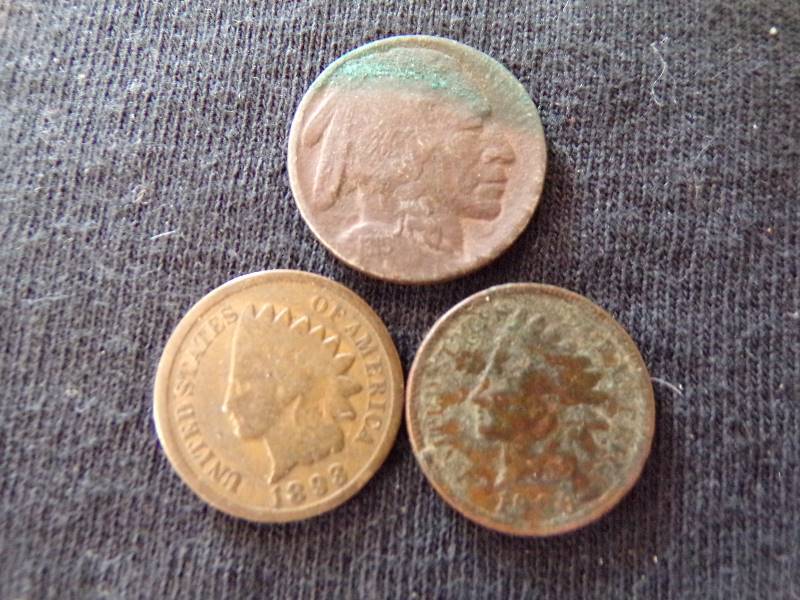 lot 3148 image: 2 Indian Head Pennies 1893, 1906, Buffalo Nickel 1915