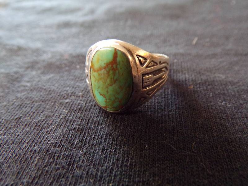 lot 3155 image: Sterling Ring wTurquoise Set - needs re-shaped