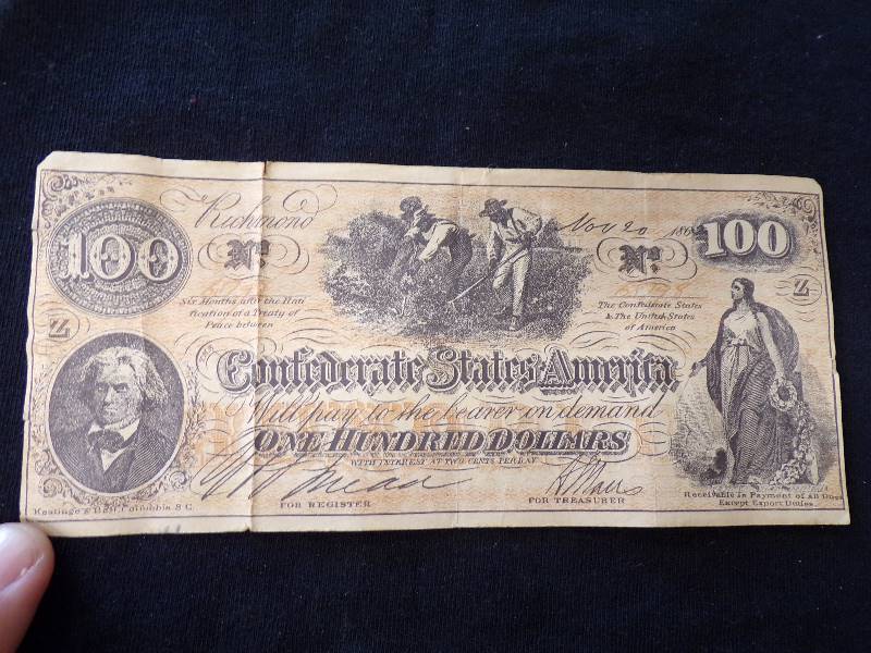 lot 3209 image: $100.00 Confederate States America Note - 1862  Bank of England 1 Pound Note