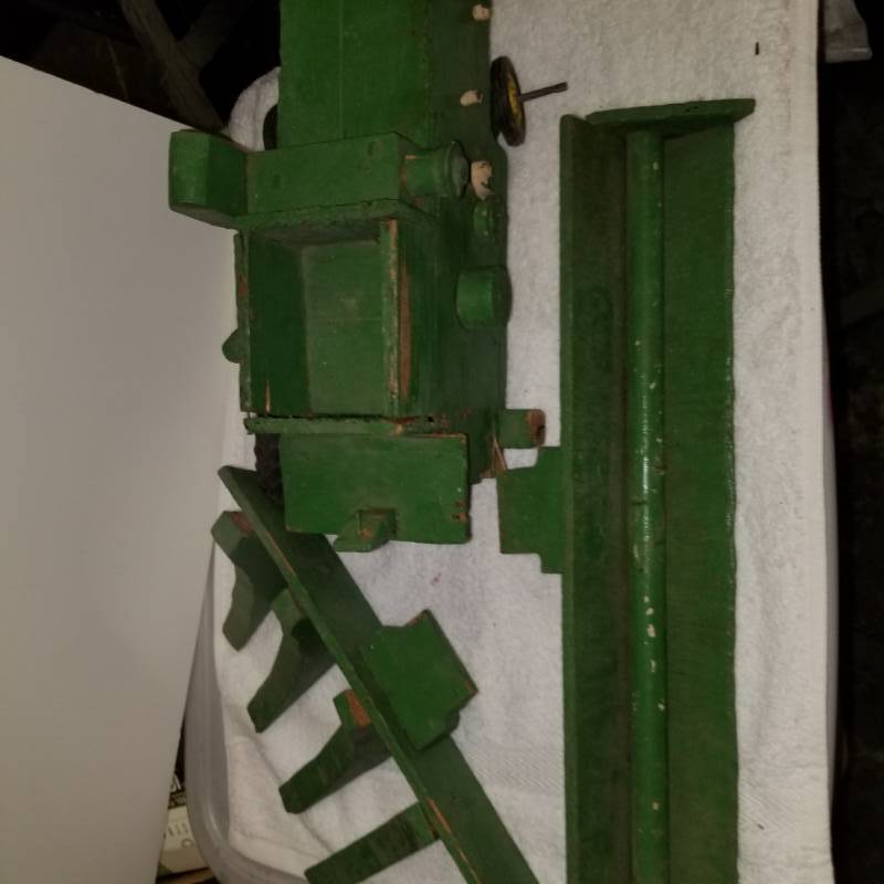 lot 3223 image: John Deere wood Hand made combine. See pix