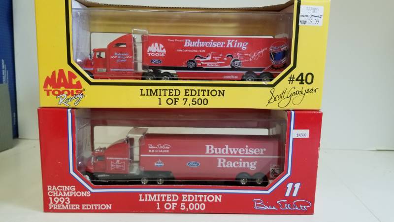 lot 3227 image: 2 Race Champions Semi  Budweiser 1 of 5000 Sema  Budweiser 1 of 7500  164 scale, NIB, See Pix