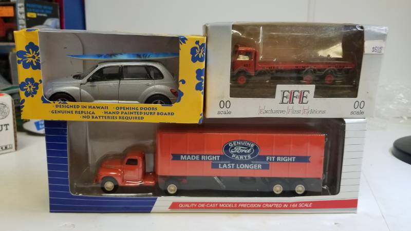 lot 3296 image: 1 lot, AHL Ford Parts semi, 164  Chevy Surf Car wsurf board  EFE Wimpey duel truck, 00 scale, NIB