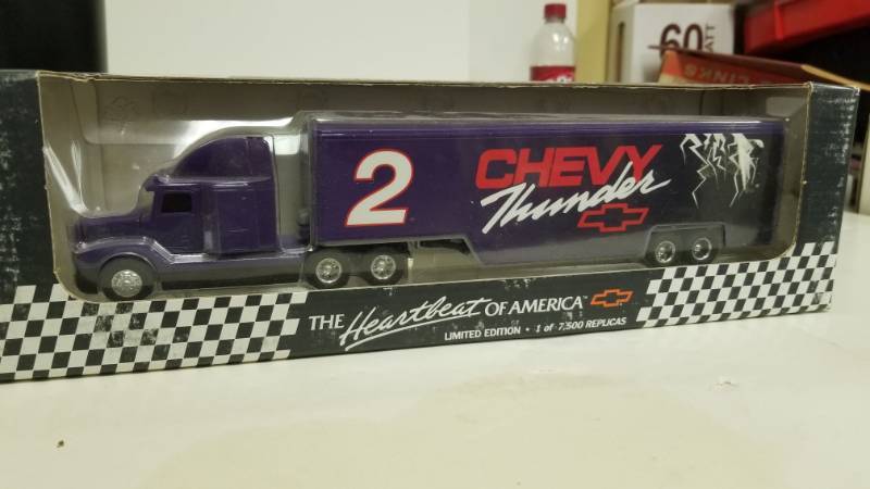 lot 1190 image: Ertl Sports Image Heartbeat Of America Chevy Racing 2 Transporter 164 Diecast