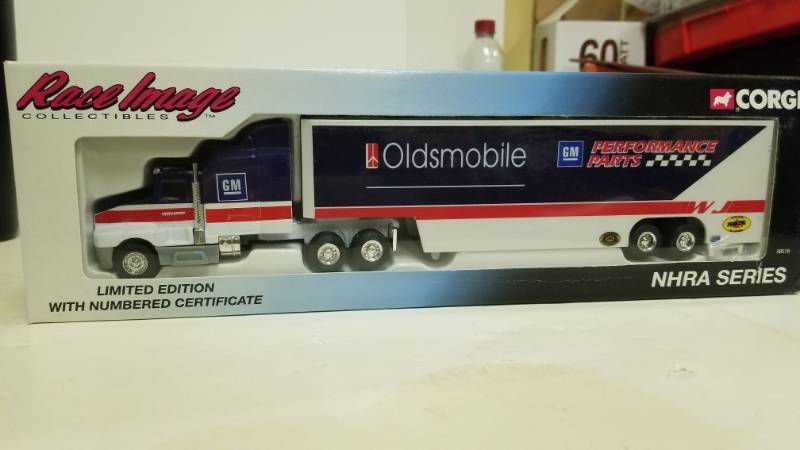 lot 1196 image: Corgi Race Image Nhra Series Oldsmobile Performance Parts Tractor Trailer