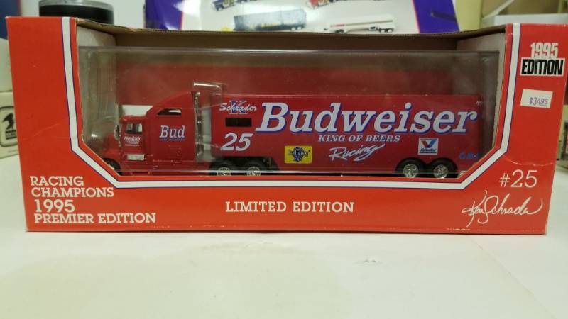lot 1231 image: Racing Champions 1995 Ken Schrader Budweiser 25 Diecast Transporter Hauler 164