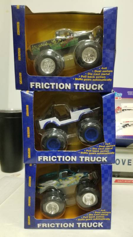 lot 1261 image: 3 Maisto Road & Track Monster Truck Friction Toy Truck Pull Back