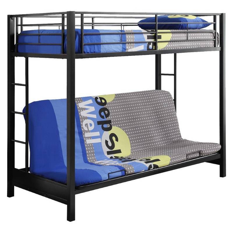 lot 3143 image: Walker Edison Twin-Over-Futon Convertible Couch with Metal Frame and Ladder Bunk Bed, Black