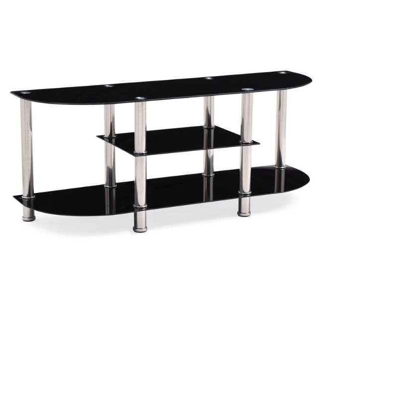 lot 3145 image: HODEDAH IMPORT HITV21 Extra Wide Tempered Glass Tv Stand, Black