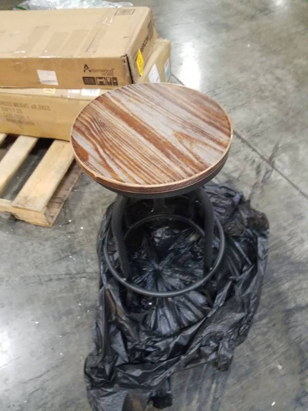 lot 3146 image: LOKKHAN Retro Industrial Bar Stool Solid Wood and Metal Height Adjustable Swivel Counter Height Dining Chair,Rustic Bar Stool,Extra Tall Pub Height(Assembly not Required)