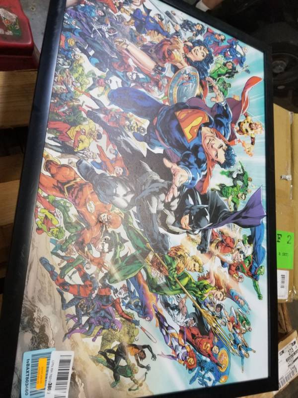 lot 3148 image: Batman & Superman DC Comics Rebirth Wall Art Decor Framed Print  24x36 Premium (CanvasPainting Like) Textured Poster  Wonder Woman, Flash, Justice League, Supergirl  Gifts for Guys & Girls Bedroom