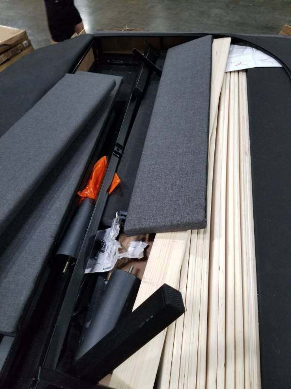 lot 3180 image: Zinus Upholstered Diamond Stitched Platform Bed With Wooden Slat Support, Full