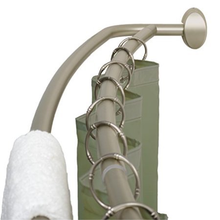 lot 3202 image: Zenna Home NeverRust Aluminum Double Curved Rustproof Shower Rod, 45 to 72 Inches, Satin Nickel