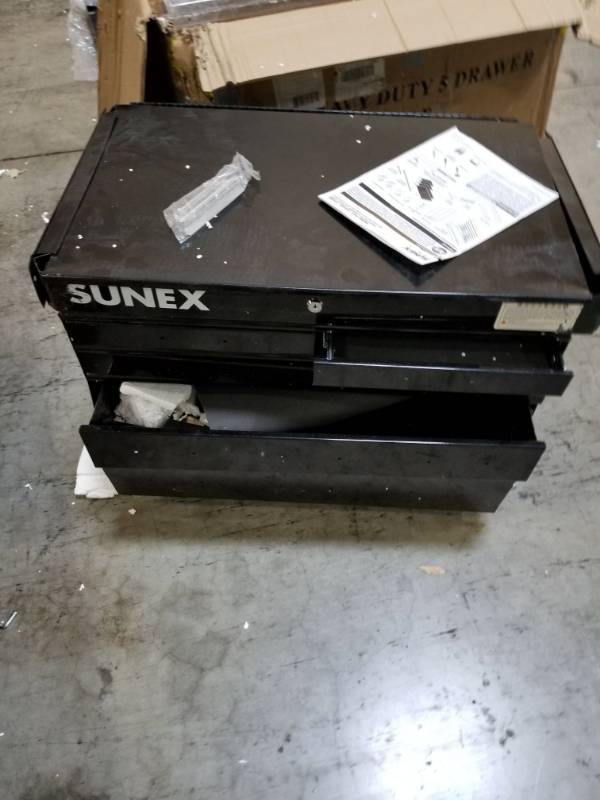lot 3205 image: Has Damage Sunex 8045BK Heavy Duty 5-Drawer Service Cart, Black