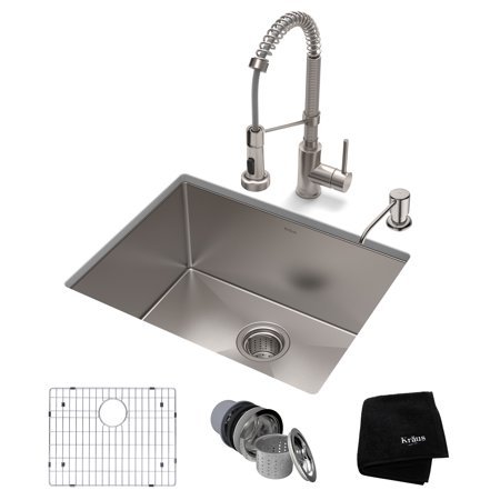 lot 3223 image: KRAUS KHU101-23-1610-53SS Set with Standart PRO Sink and Bolden Commercial Pull Faucet in Stainless Steel Kitchen Sink & Faucet Combo, 23 Inch,