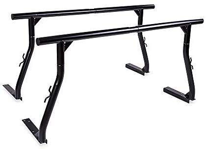 lot 3229 image: AA-Racks Model X3502 800Ibs Capacity Extendable Steel Pick-Up Truck Ladder Rack Two-bar Set - Matte Black