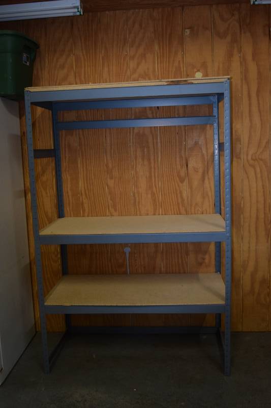 lot 5 image: 4 Shelf Metal and Wood Shelving Unit