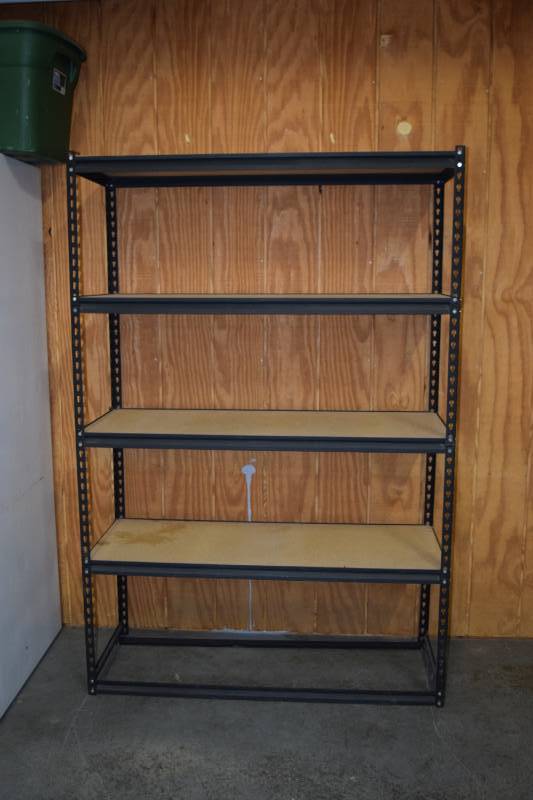 lot 6 image: 5 Shelf Metal and Wood Shelving Unit