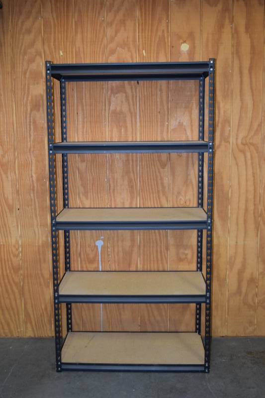 lot 7 image: 5 Shelf Metal and Wood Shelving Unit
