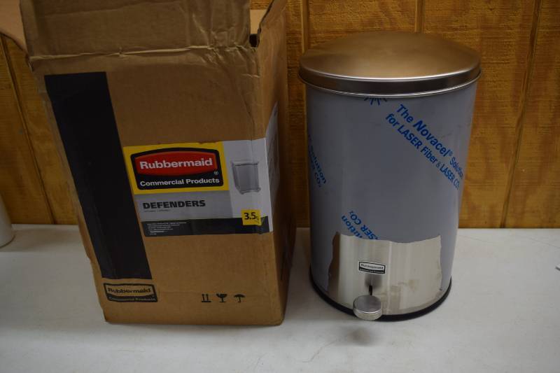 lot 78 image: Rubbermaid Defenders Stainless Steel Step Trash Can