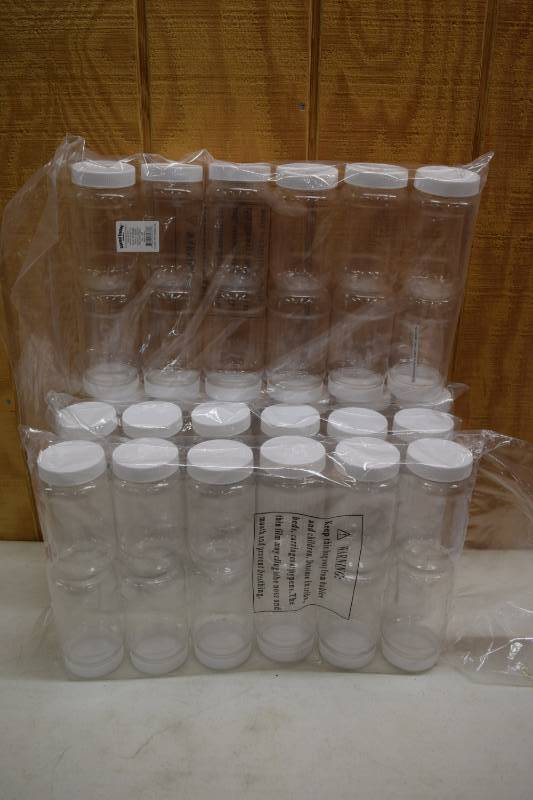 lot 231 image: 48 Plastic Pint Mason Type Jars with Lids