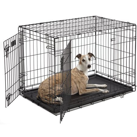 lot 8413 image: Midwest iCrate Double-Door Folding Metal Dog Crate, 36 Inches by 23 Inches by 25 Inches