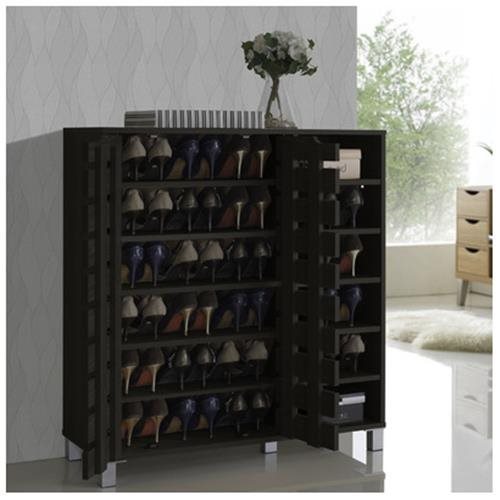 lot 8468 image: Baxton Studio Shirley Modern & Contemporary Wood 2-Door Shoe Cabinet with Open Shelves, Dark Brown