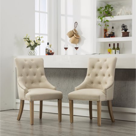 lot 8477 image: Roundhill Furniture Solid WoodFabric Tufted Nailhead-trim Wingback Hostess Chairs (Set of 2)