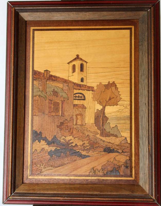 lot 14 image: Wood Inlay Art Landscape picture - Made in Italy