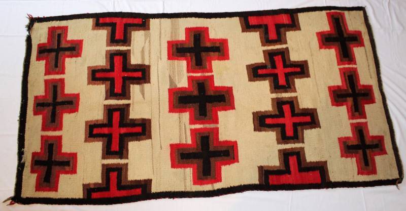 lot 48 image: Native American Rug or Blanket with Spider Woman Crosses