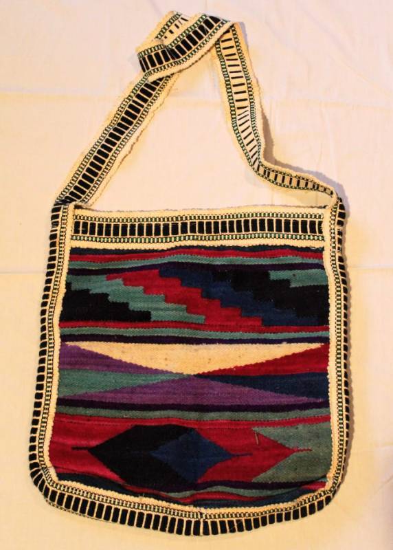 lot 55 image: Woven Bag - blue, purple, teal