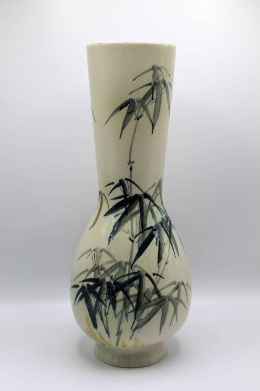 lot 1097 image: Asian Crackle Vase with Bamboo and Writing - signed