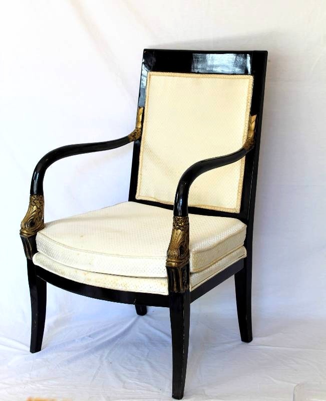 lot 1052 image: Vintage Black Lacquer Chair with Gold SnakeSerpent details