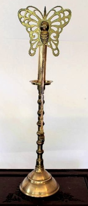 lot 1059 image: Brass Oil Lamp with Butterfly Motif