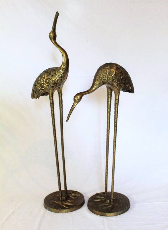 lot 1060 image: Pair of Large Brass Crane Statues