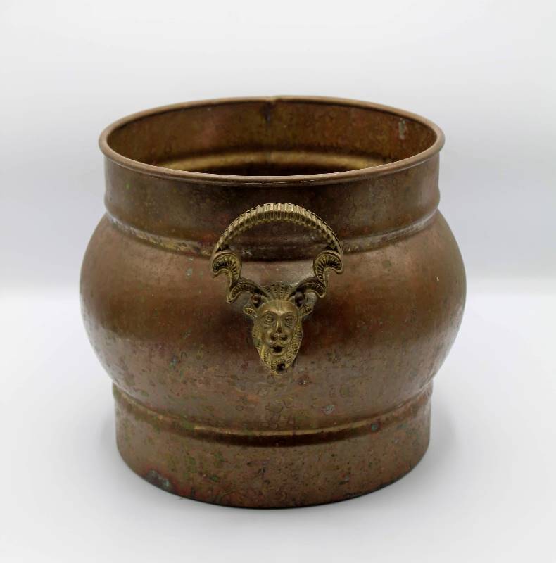 lot 1065 image: Brass Pot with Lion Head Handles