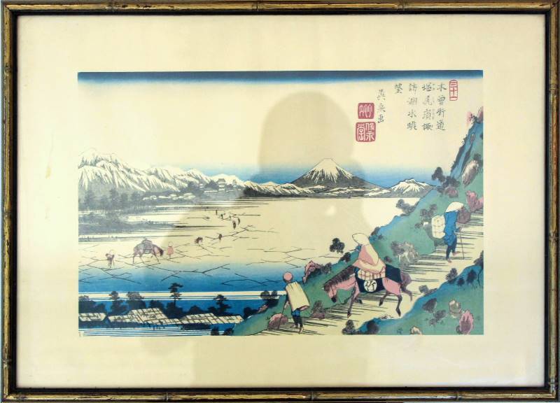 lot 1127 image: Keisai Eisen - View of Lake Suwa from Shiojiri Pass (1835) - Print
