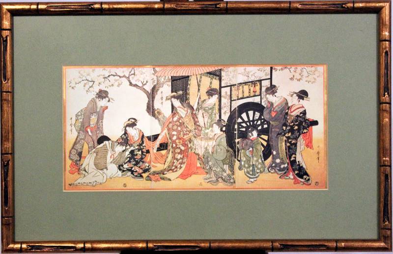 lot 1128 image: Kitagawa Utamaro - Parody of an Imperial Carriage Scene (1798) - Print